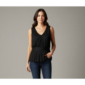 Banana Republic Sleeveless Peplum Knit Pleated Top Blouse Black Size M